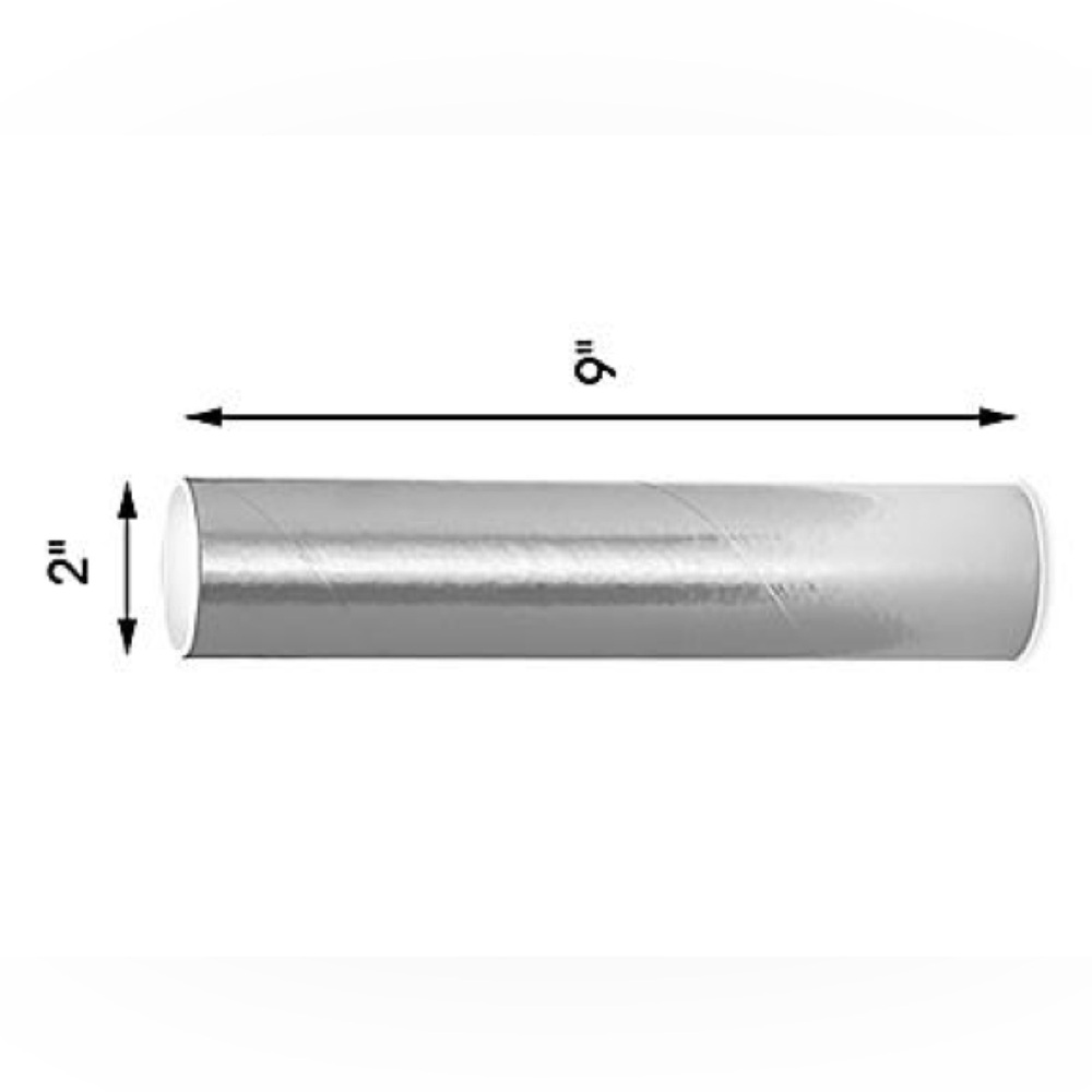 Mailing tubes with plastic end caps in silver.